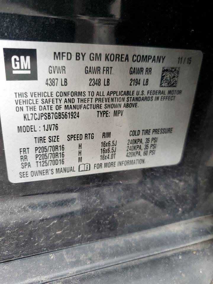 2016 Chevrolet Trax 1Lt VIN: KL7CJPSB7GB561924 Lot: 87192515