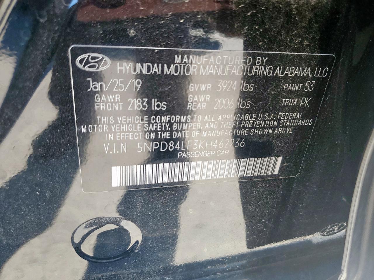 2019 Hyundai Elantra Sel VIN: 5NPD84LF3KH462236 Lot: 85180805