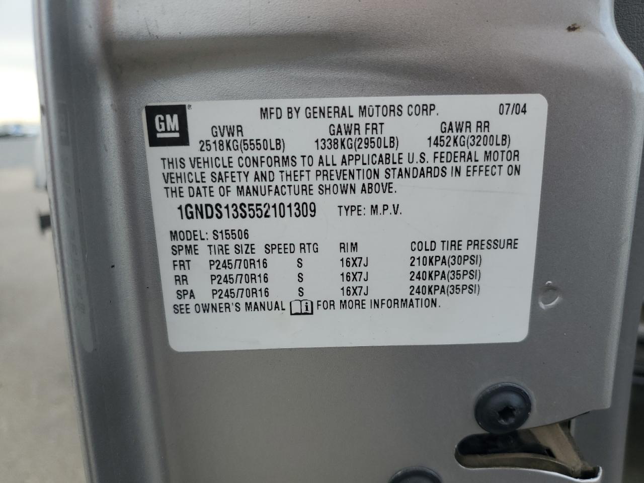 2005 Chevrolet Trailblazer Ls VIN: 1GNDS13S552101309 Lot: 82440815