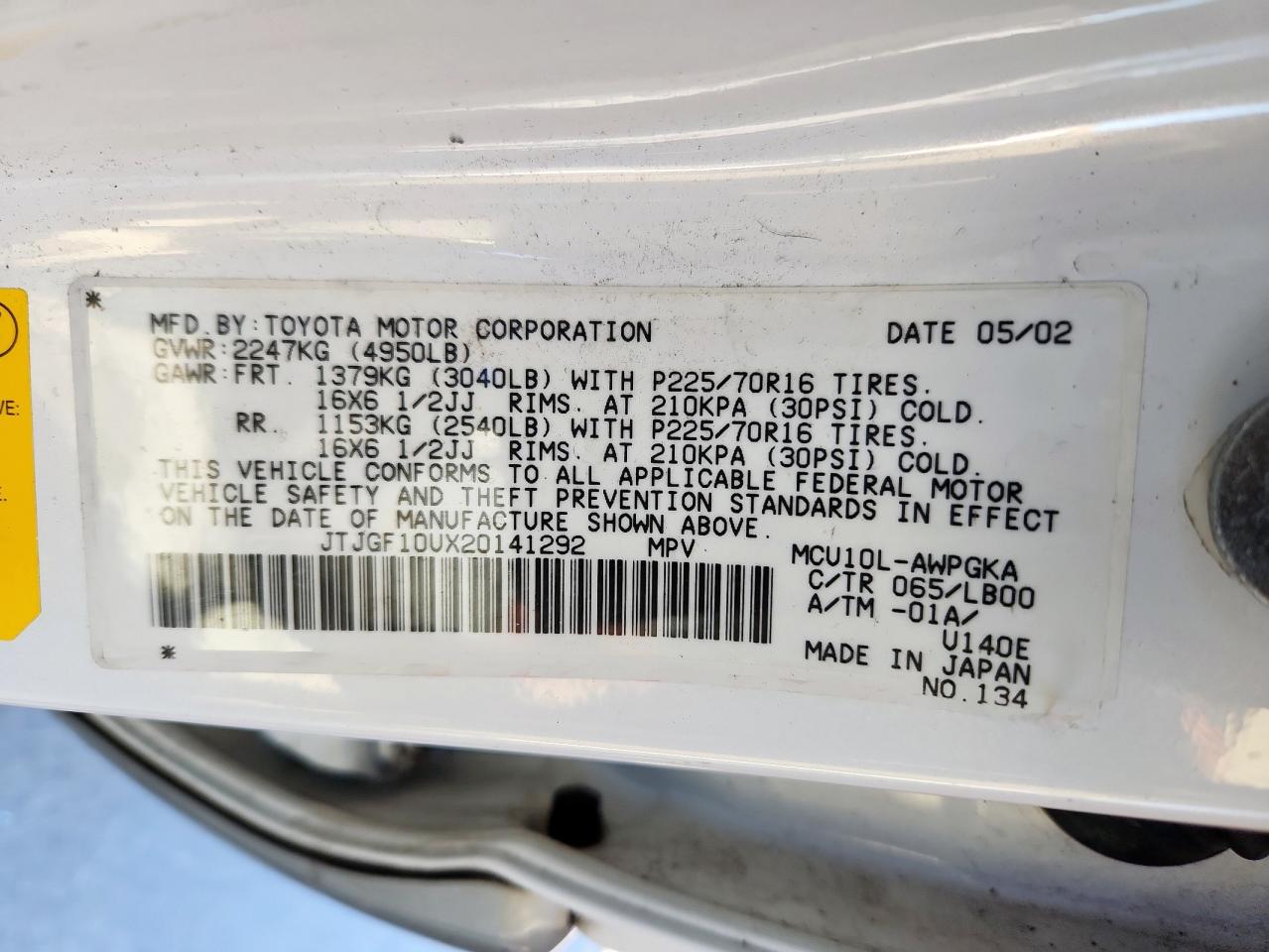 2002 Lexus Rx 300 VIN: JTJGF10UX20141292 Lot: 85923545