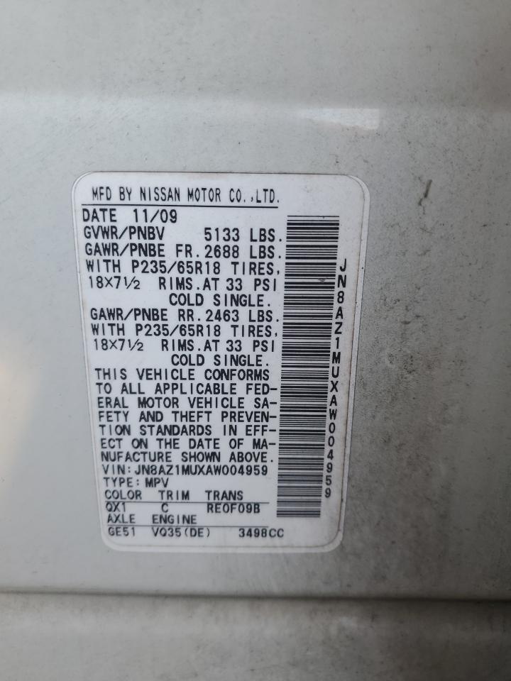 2010 Nissan Murano S VIN: JN8AZ1MUXAW004959 Lot: 84650315