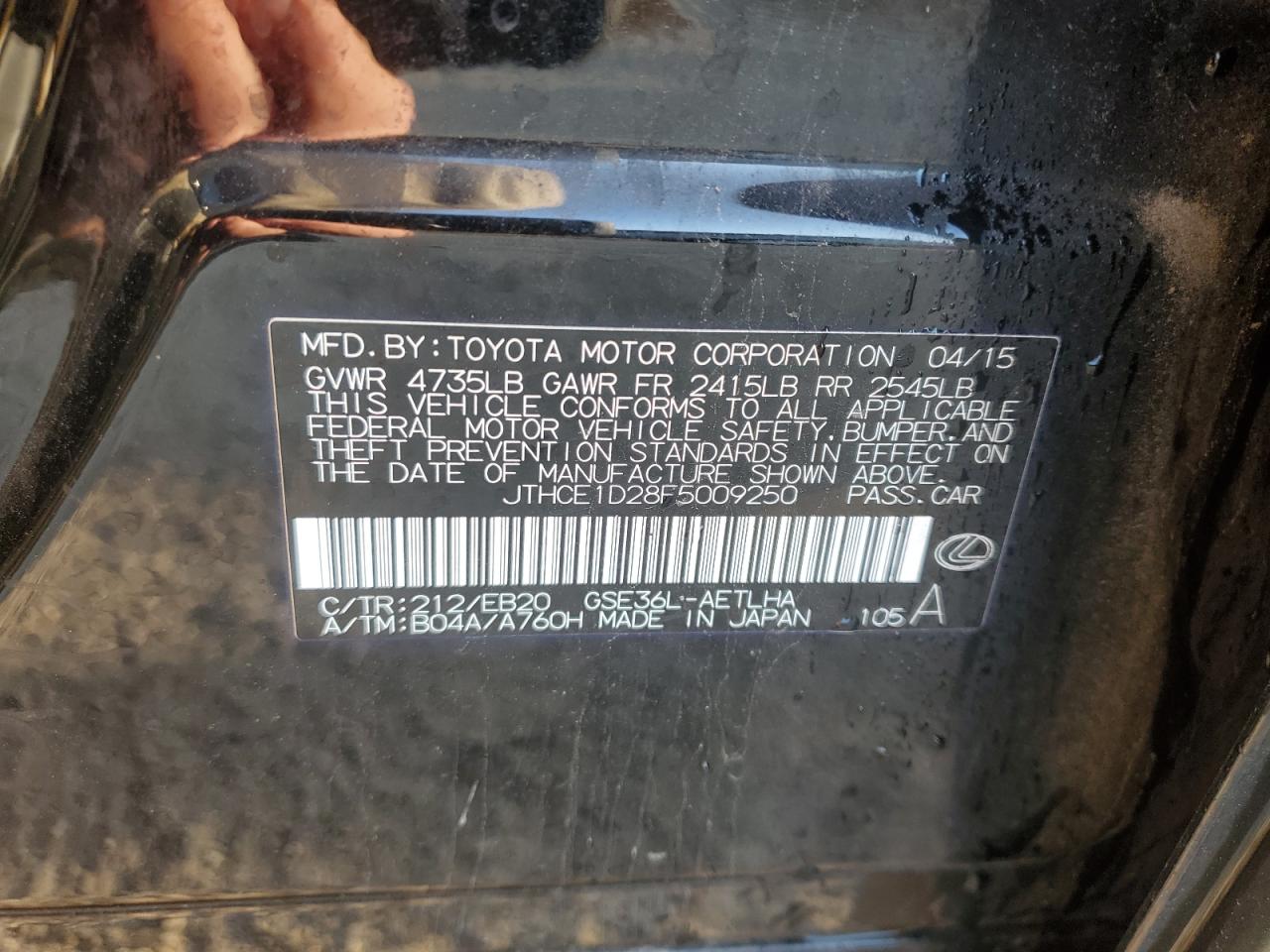 2015 Lexus Is 350 VIN: JTHCE1D28F5009250 Lot: 90638195