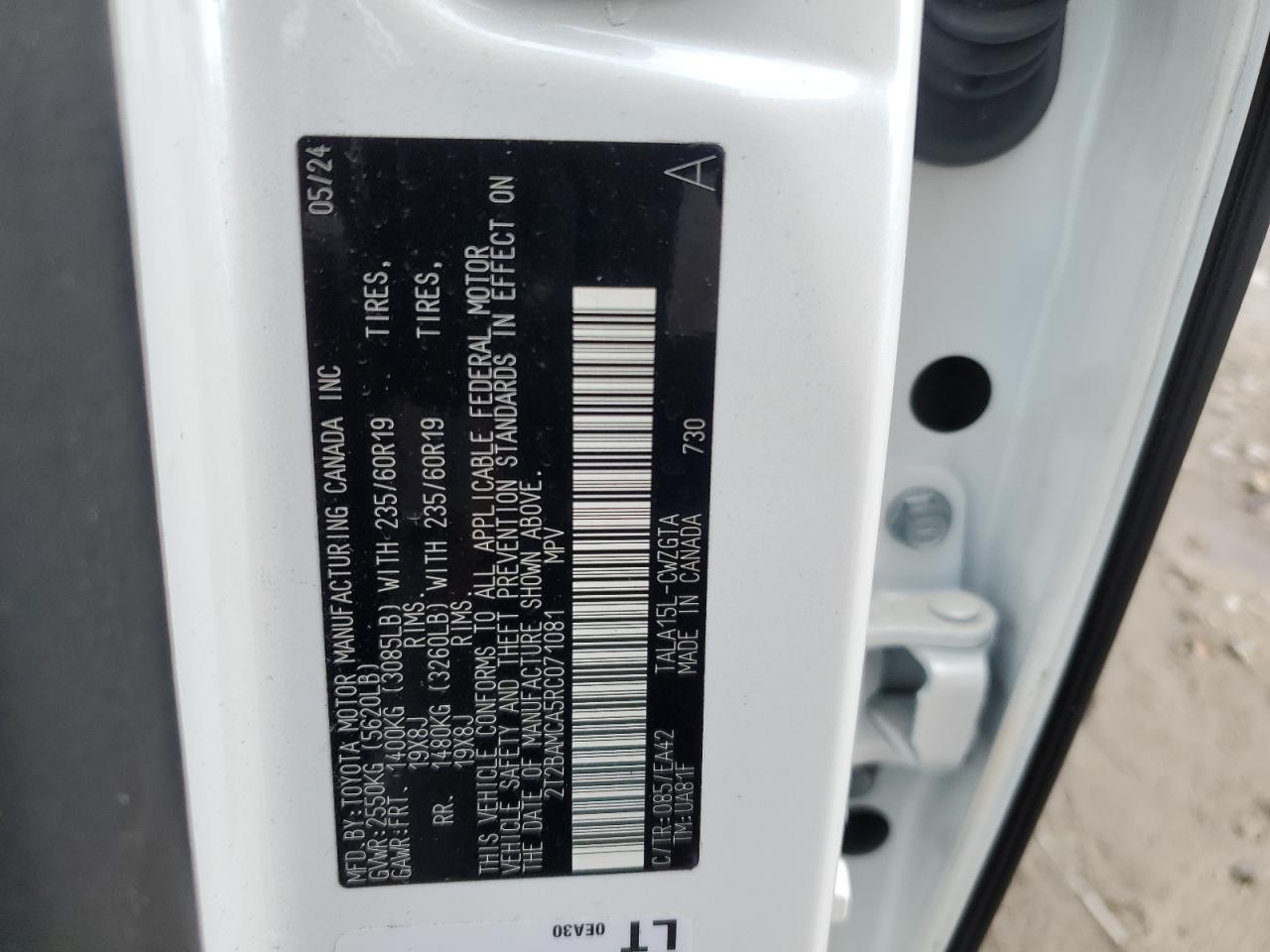 2024 Lexus Rx 350 Base VIN: 2T2BAMCA5RC071081 Lot: 90236035