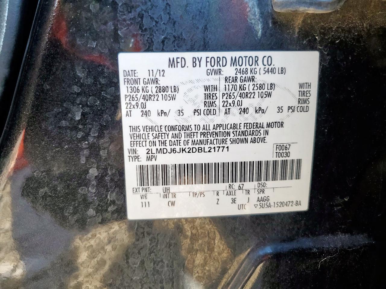 2013 Lincoln Mkx VIN: 2LMDJ6JK2DBL21771 Lot: 84883235