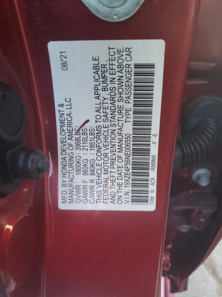 2022 Honda Insight Ex VIN: 19XZE4F56NE006550 Lot: 83829575