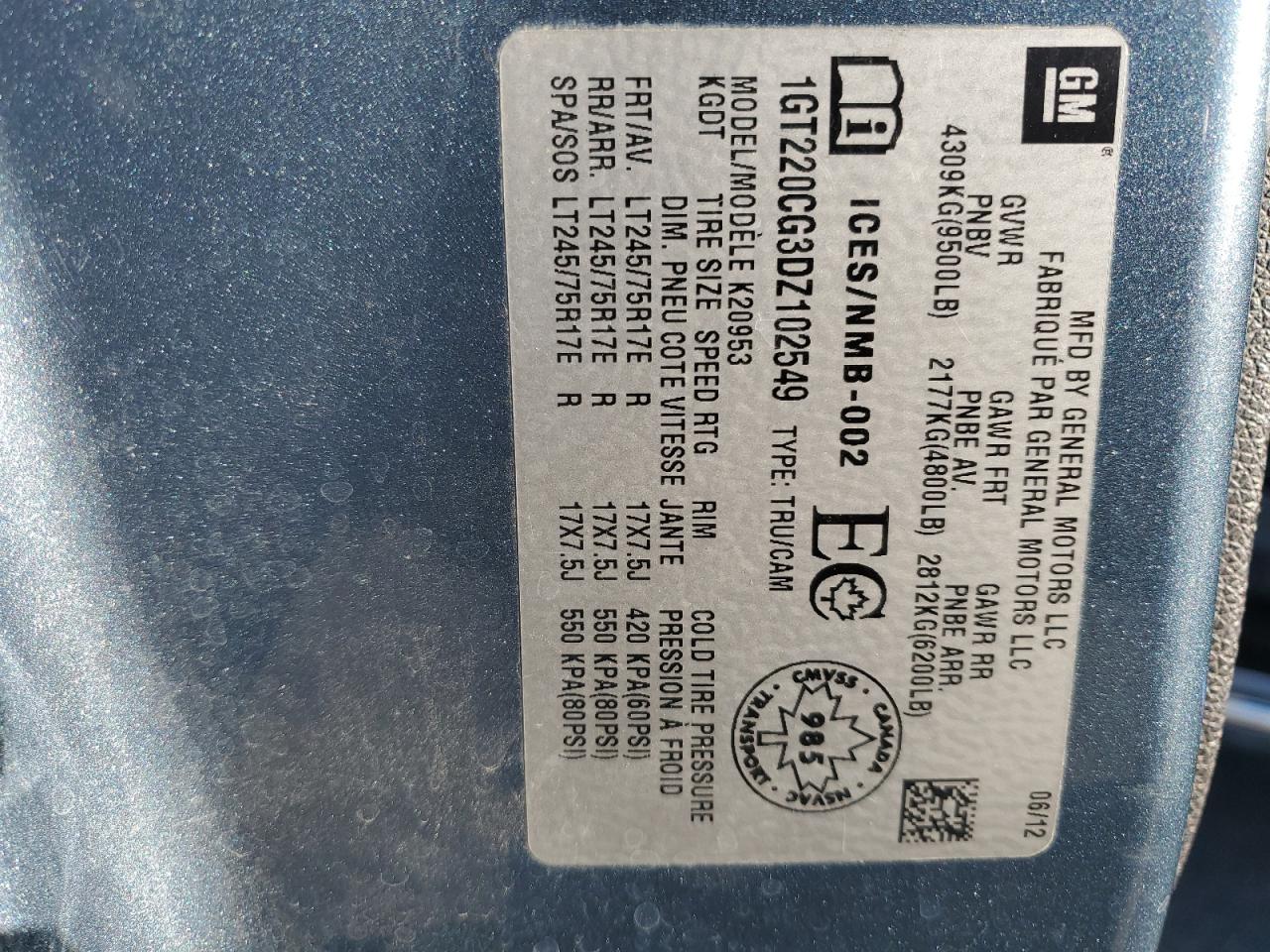 2013 GMC Sierra K2500 Sle VIN: 1GT220CG3DZ102549 Lot: 85148195