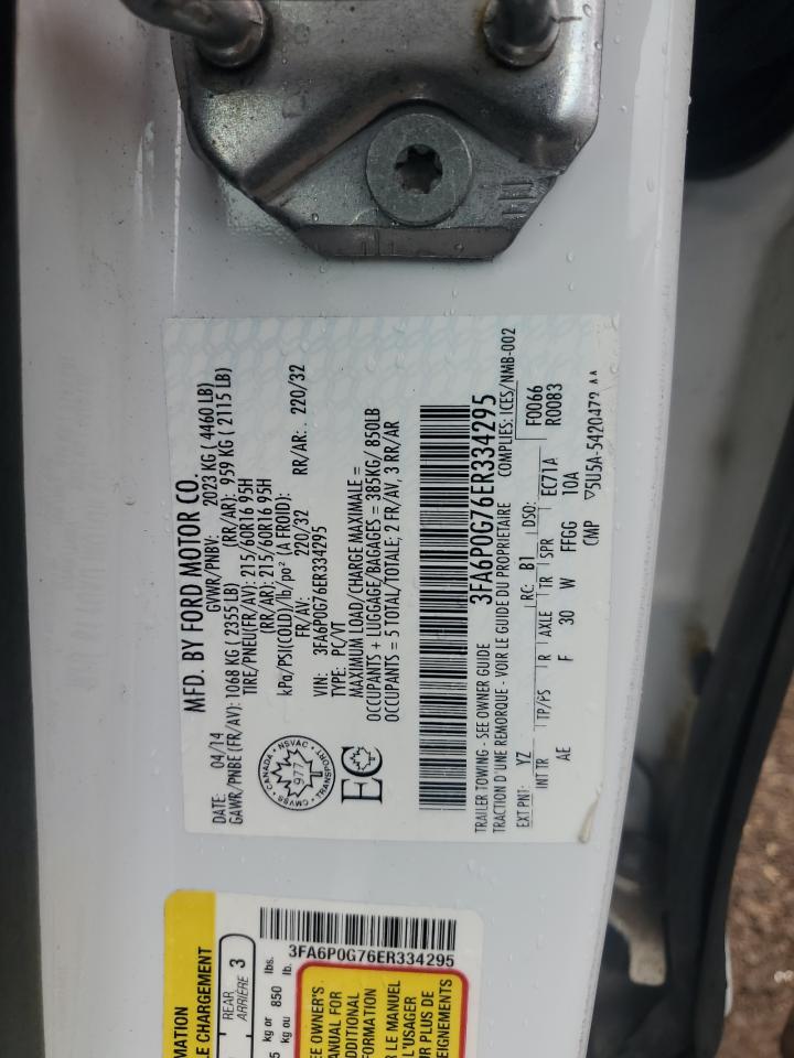 2014 Ford Fusion S VIN: 3FA6P0G76ER334295 Lot: 85696535