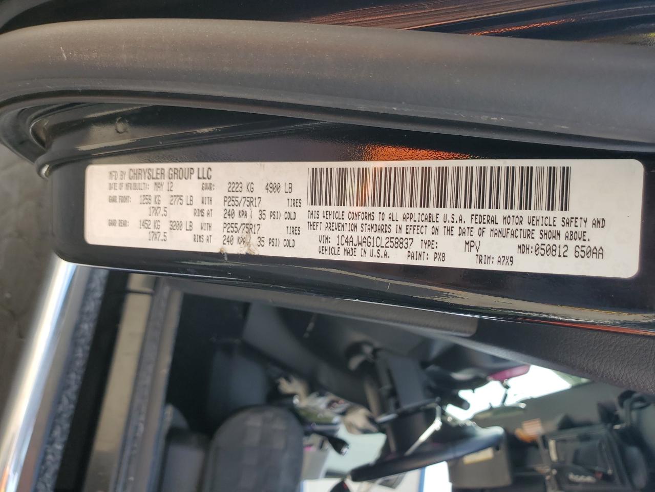 2012 Jeep Wrangler Sport VIN: 1C4AJWAG1CL258837 Lot: 85284805