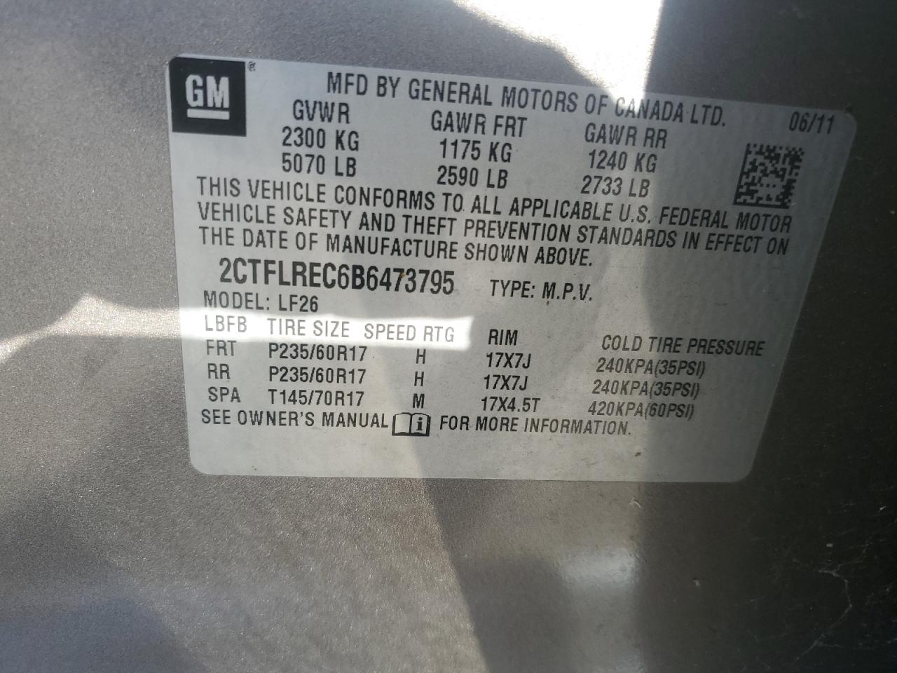 2011 GMC Terrain Sle VIN: 2CTFLREC6B6473795 Lot: 82734545