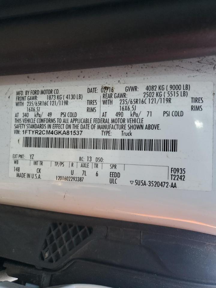 2016 Ford Transit 250 Delivery Van VIN: 1FTYR2CM4GKA81537 Lot: 87409725