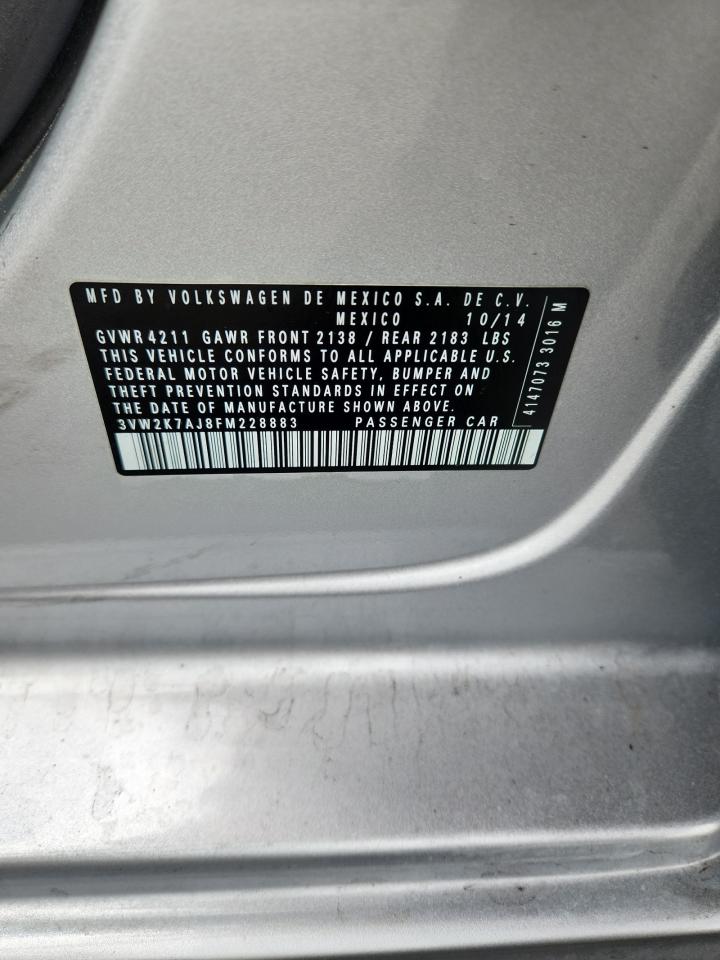 2015 Volkswagen Jetta Base VIN: 3VW2K7AJ8FM228883 Lot: 85013215