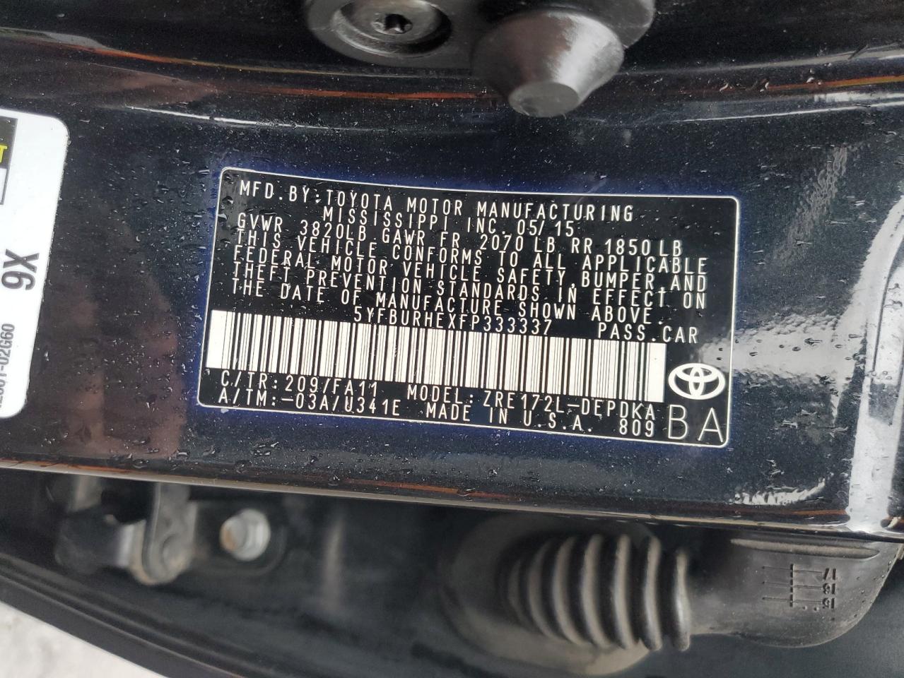 2015 Toyota Corolla L VIN: 5YFBURHEXFP333337 Lot: 82414025