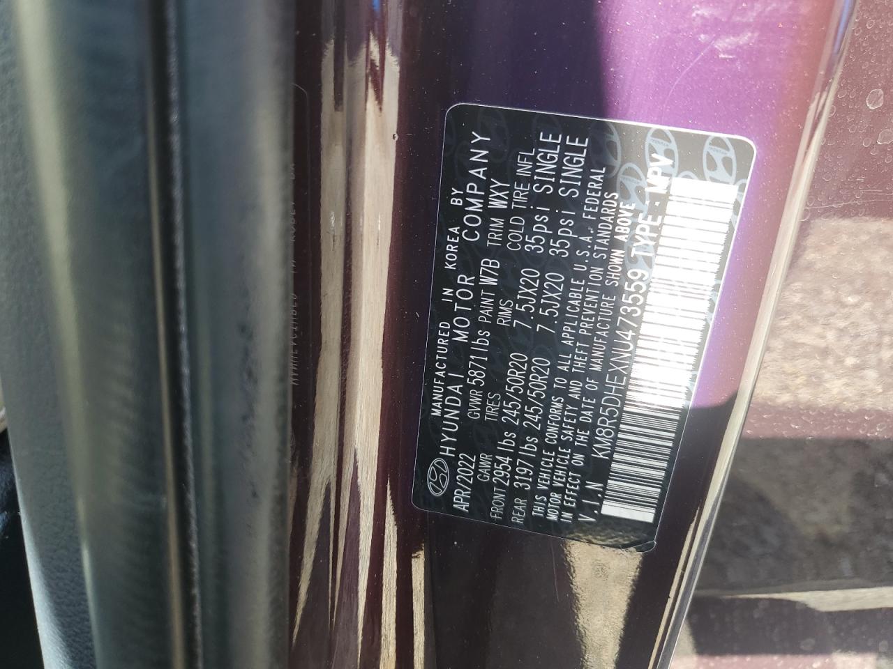 2022 Hyundai Palisade Limited VIN: KM8R5DHEXNU473559 Lot: 86665925