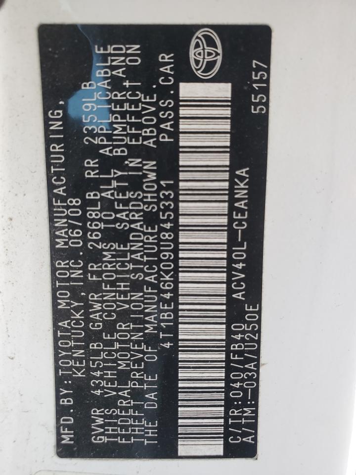 2009 Toyota Camry Base VIN: 4T1BE46K09U845331 Lot: 82347965