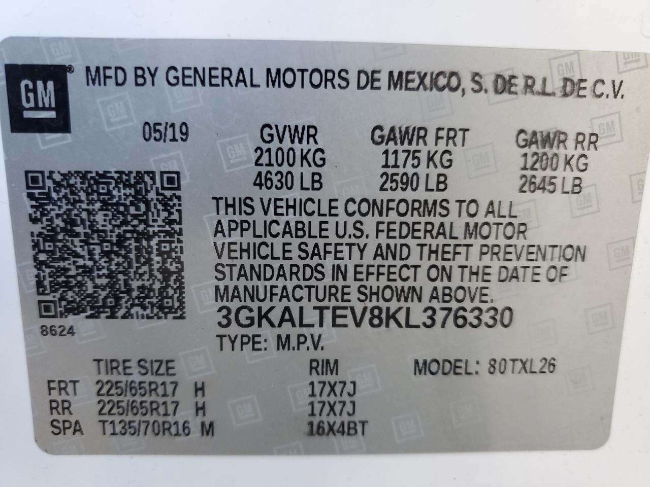 2019 GMC Terrain Sle VIN: 3GKALTEV8KL376330 Lot: 86877485