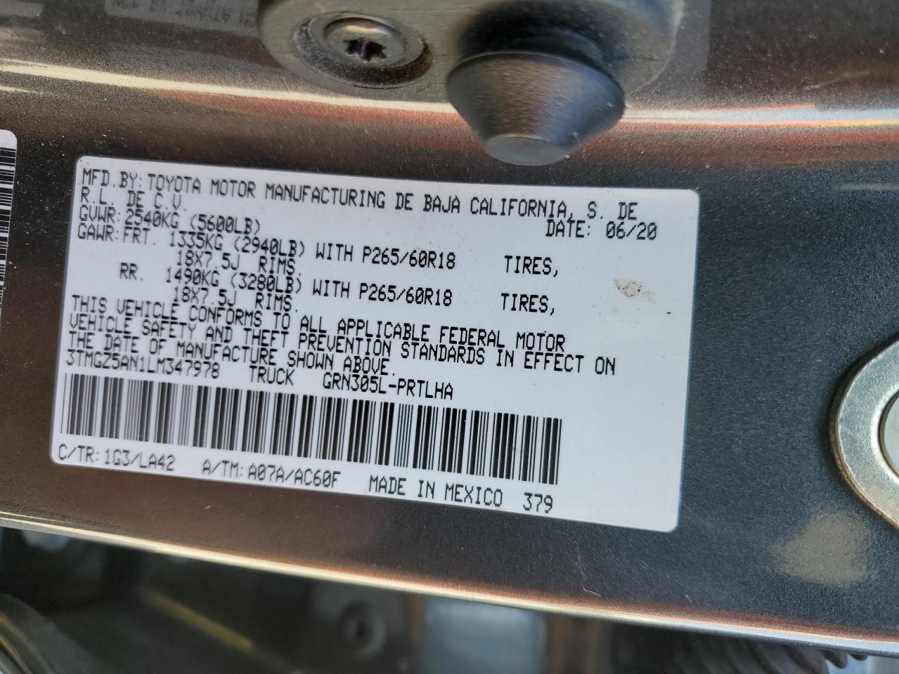 2020 Toyota Tacoma Double Cab VIN: 3TMGZ5AN1LM347978 Lot: 86464155