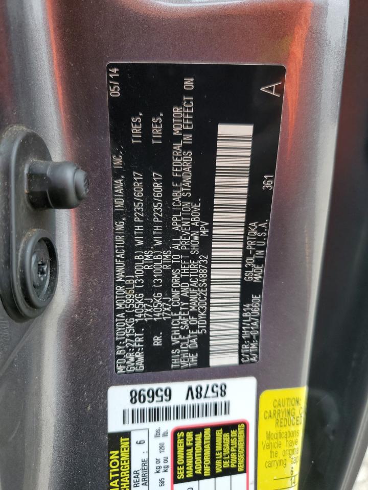 2014 Toyota Sienna Xle VIN: 5TDYK3DC2ES488732 Lot: 86217165