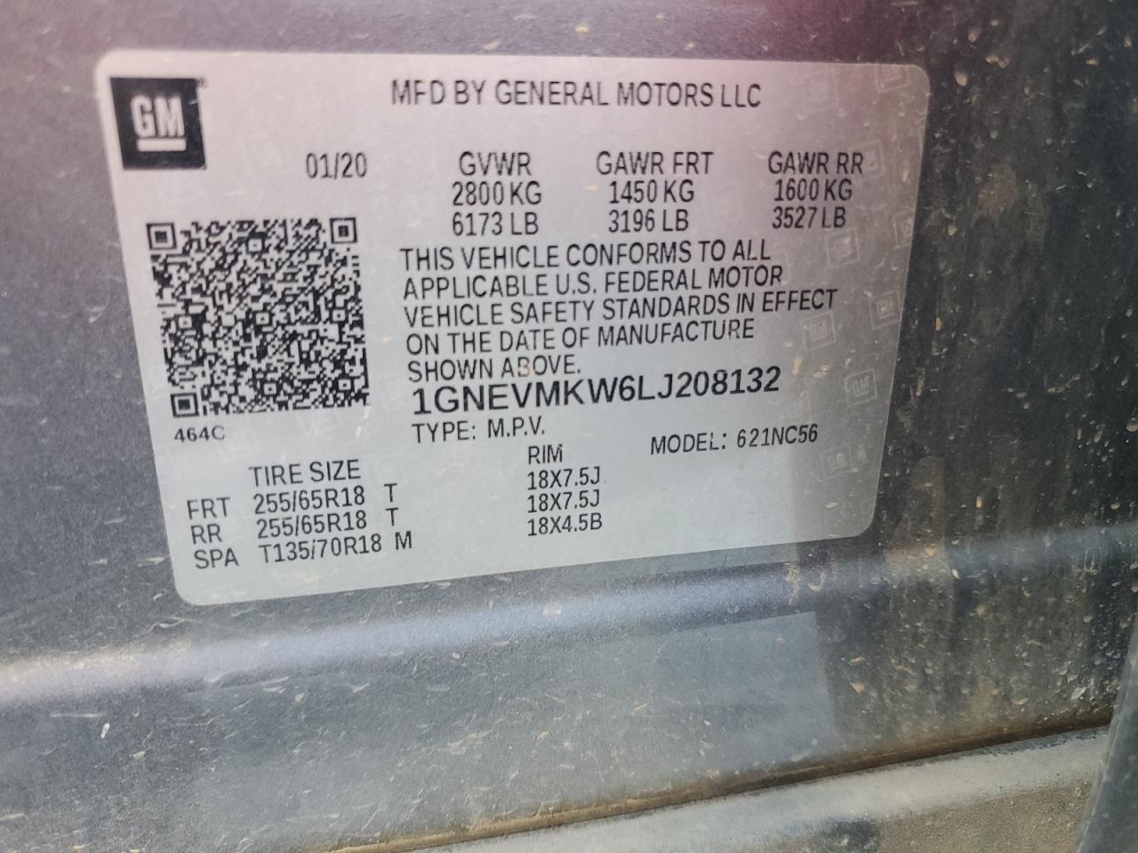 2020 Chevrolet Traverse Lt VIN: 1GNEVMKW6LJ208132 Lot: 81997735