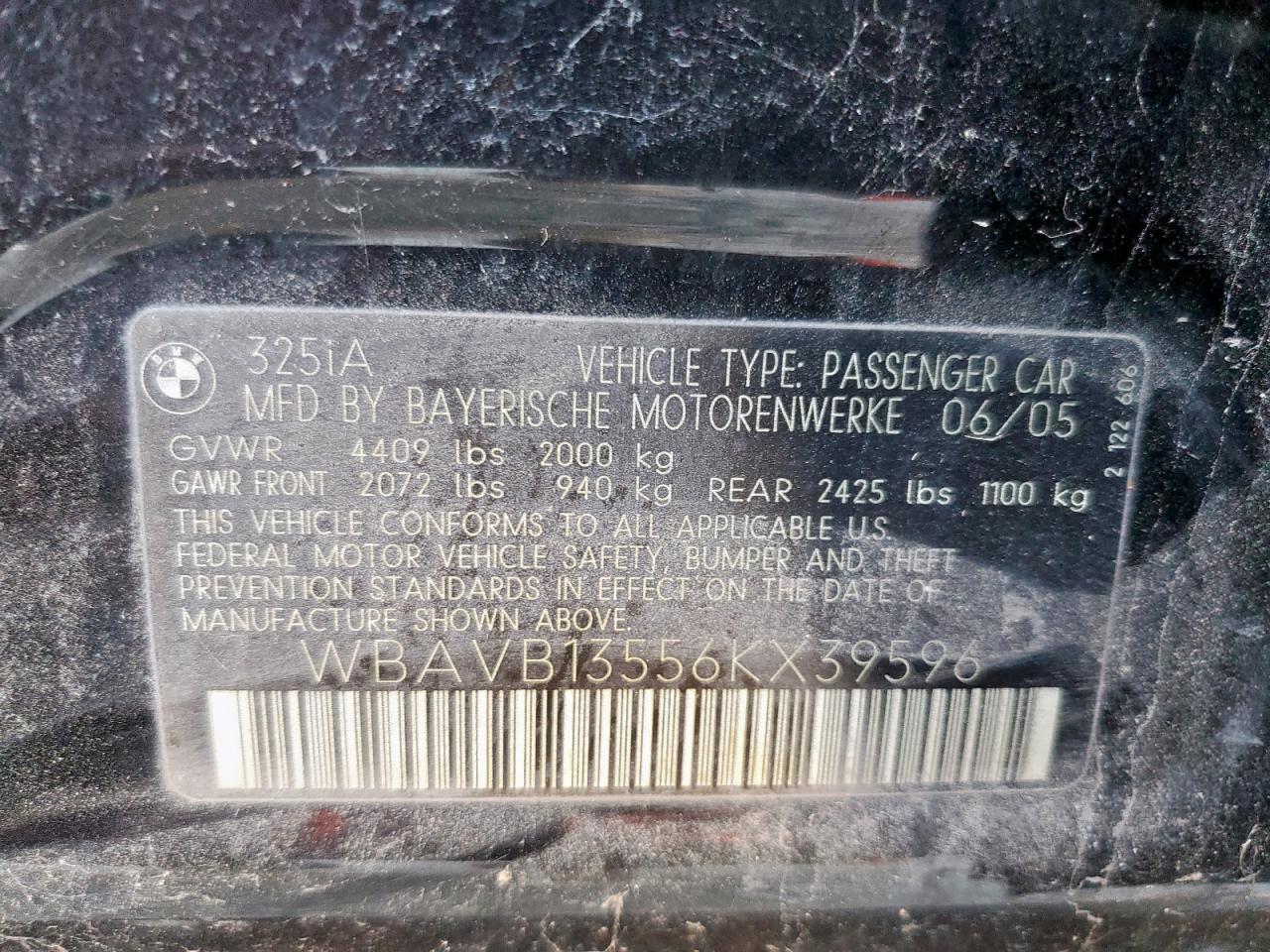 2006 BMW 325 I VIN: WBAVB13556KX39596 Lot: 85763665