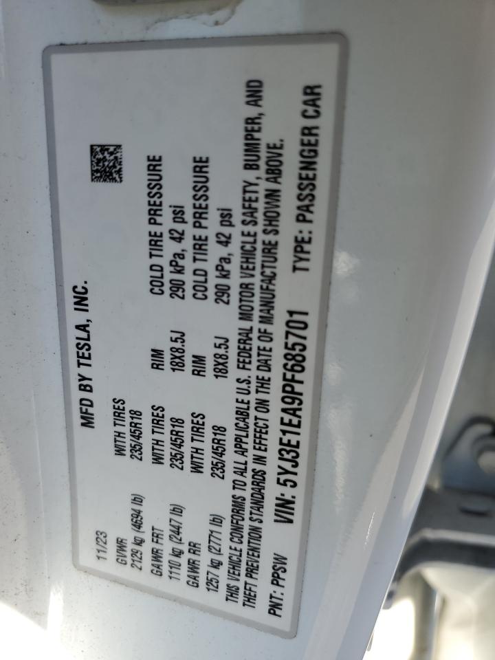 2023 Tesla Model 3 VIN: 5YJ3E1EA9PF685701 Lot: 84643285