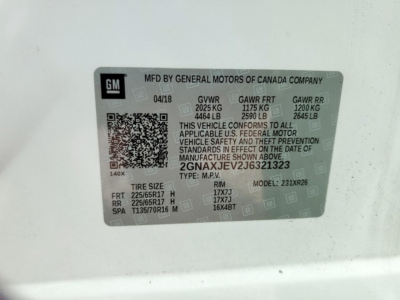 2018 Chevrolet Equinox Lt VIN: 2GNAXJEV2J6321323 Lot: 86128425