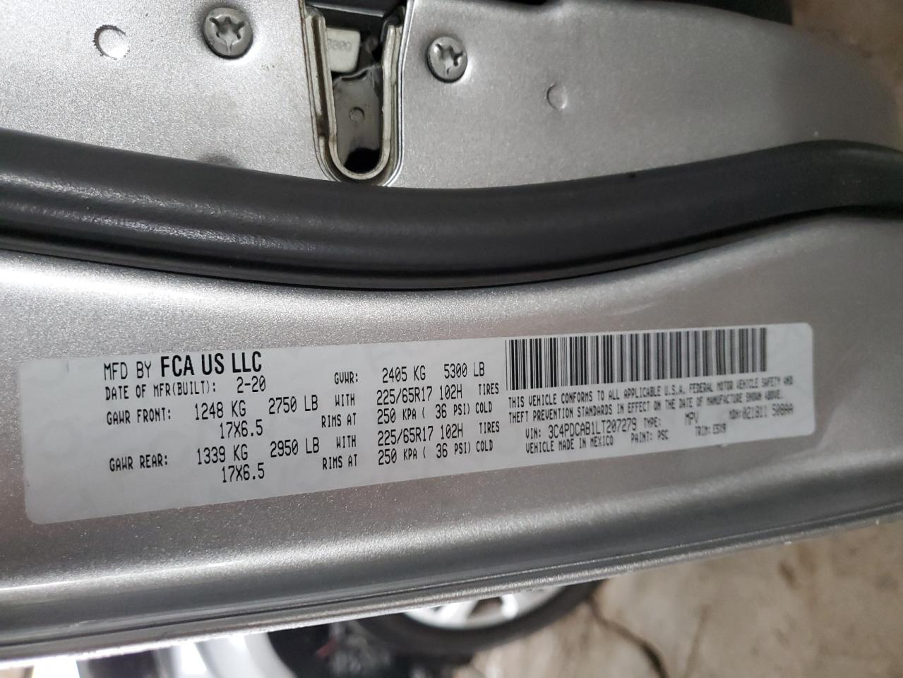 2020 Dodge Journey Se VIN: 3C4PDCAB1LT207279 Lot: 82433985