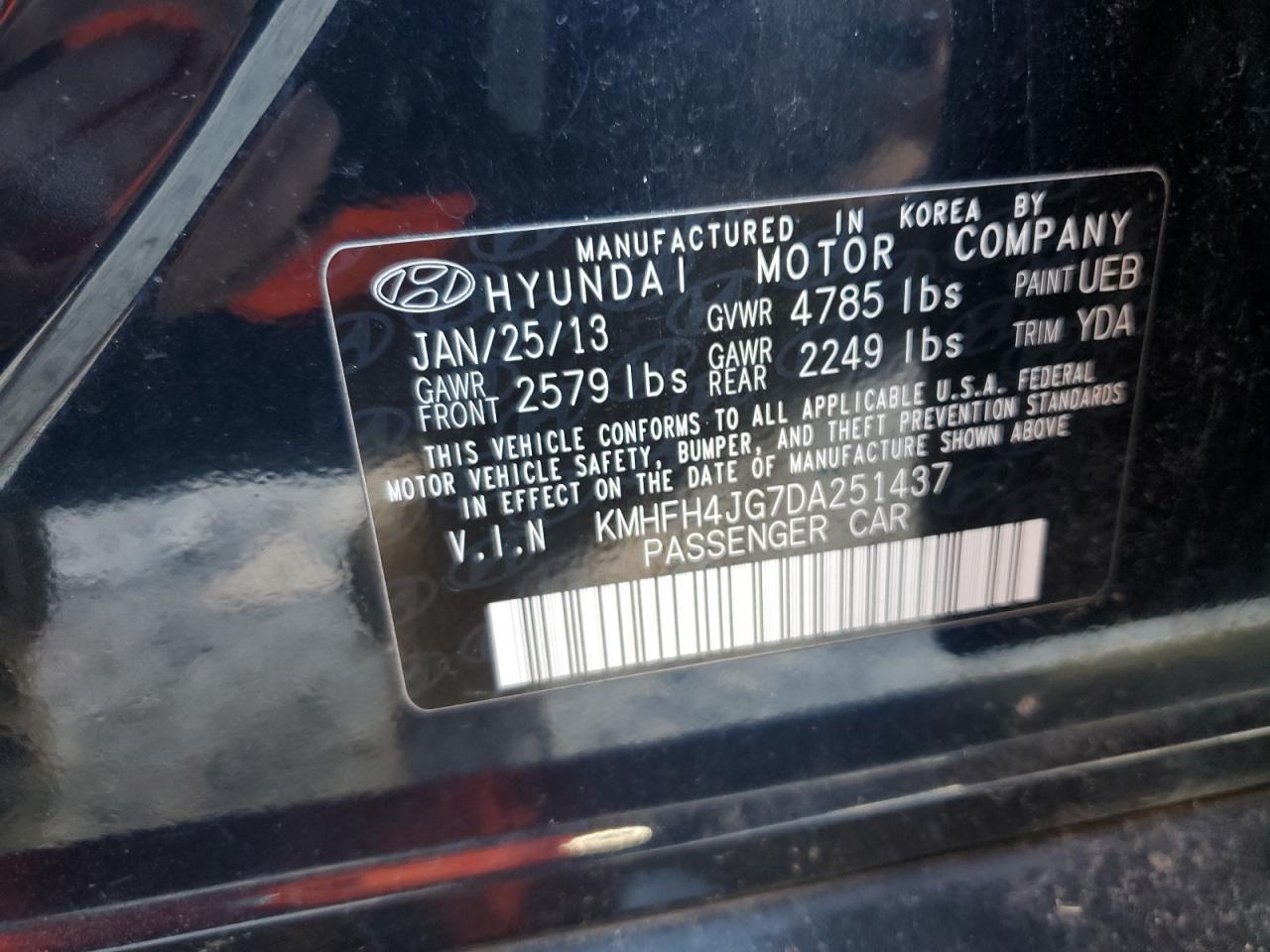 2013 Hyundai Azera Gls VIN: KMHFH4JG7DA251437 Lot: 85390935