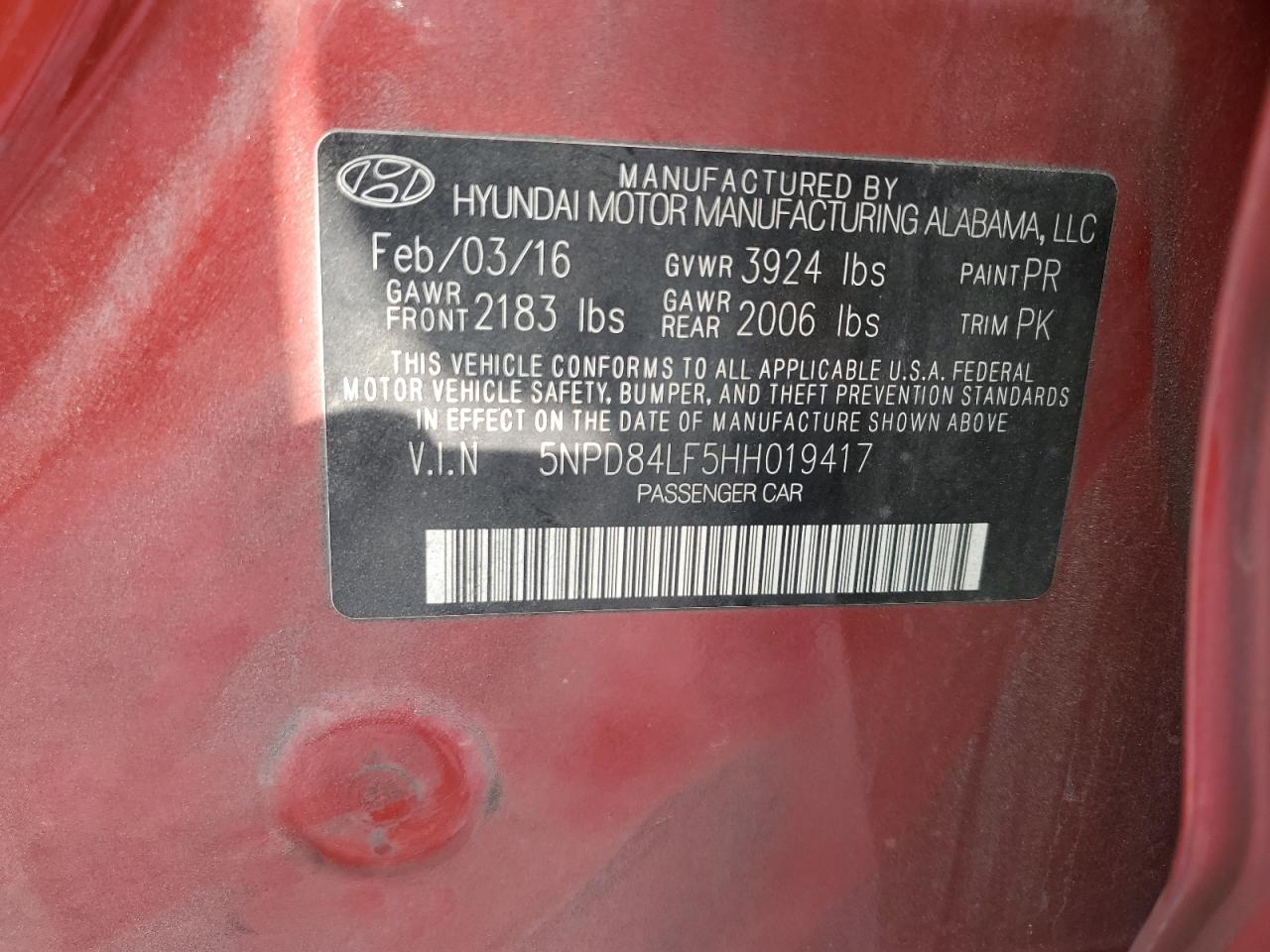 2017 Hyundai Elantra Se VIN: 5NPD84LF5HH019417 Lot: 86138375