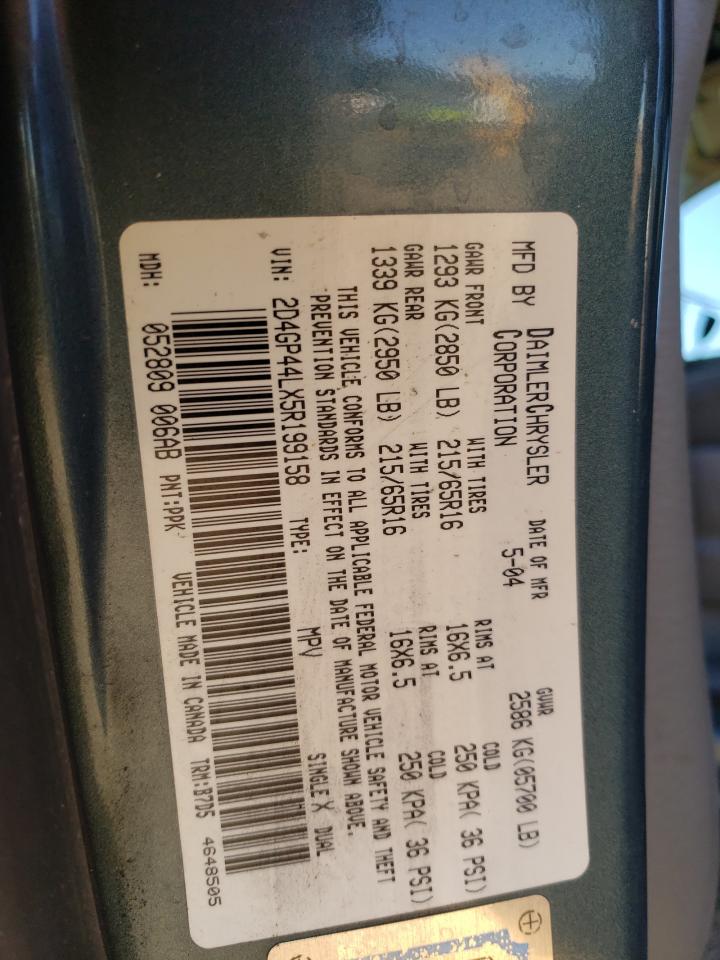 2005 Dodge Grand Caravan Sxt VIN: 2D4GP44LX5R199158 Lot: 82359695