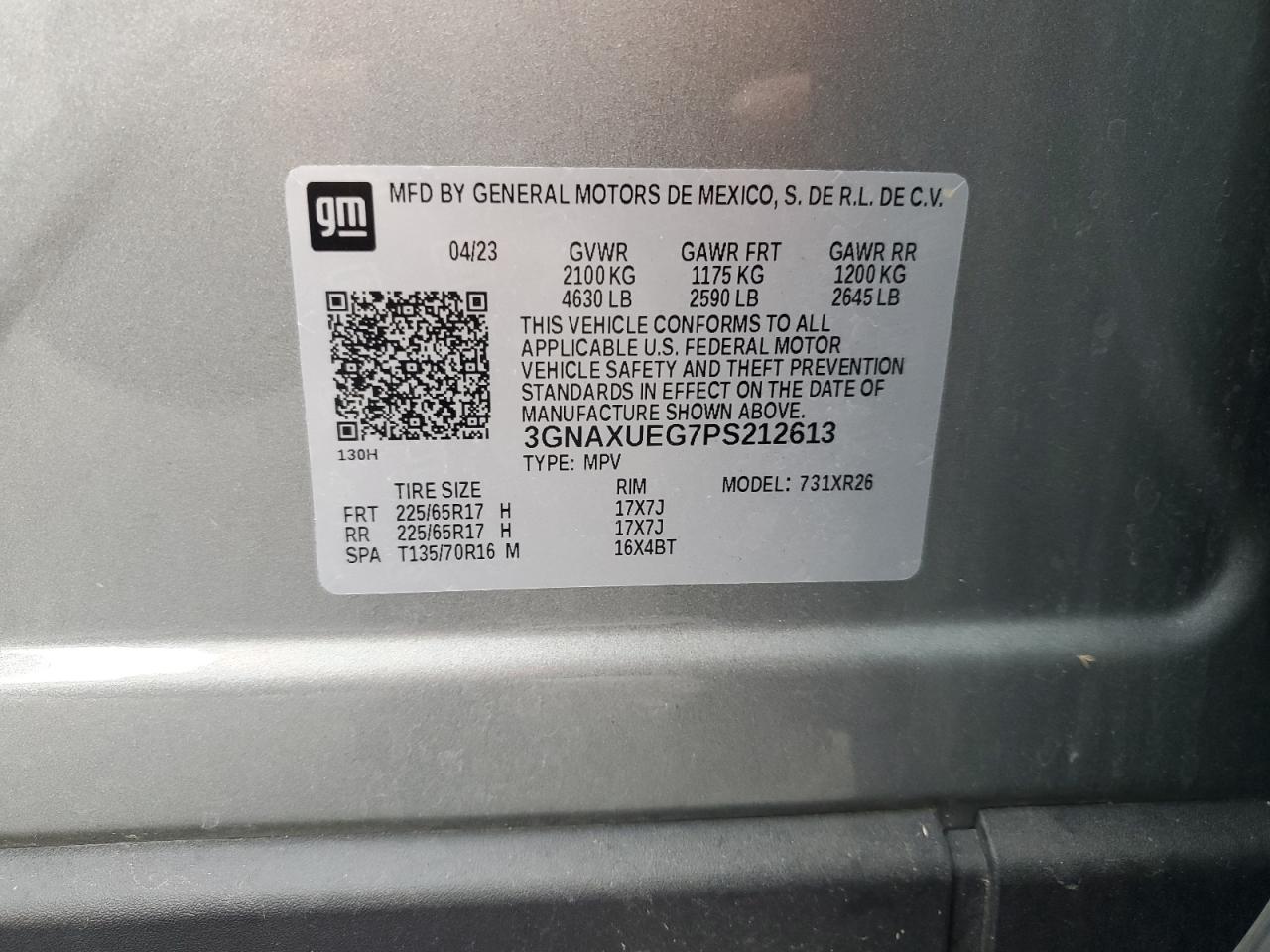 2023 Chevrolet Equinox Lt VIN: 3GNAXUEG7PS212613 Lot: 82341225