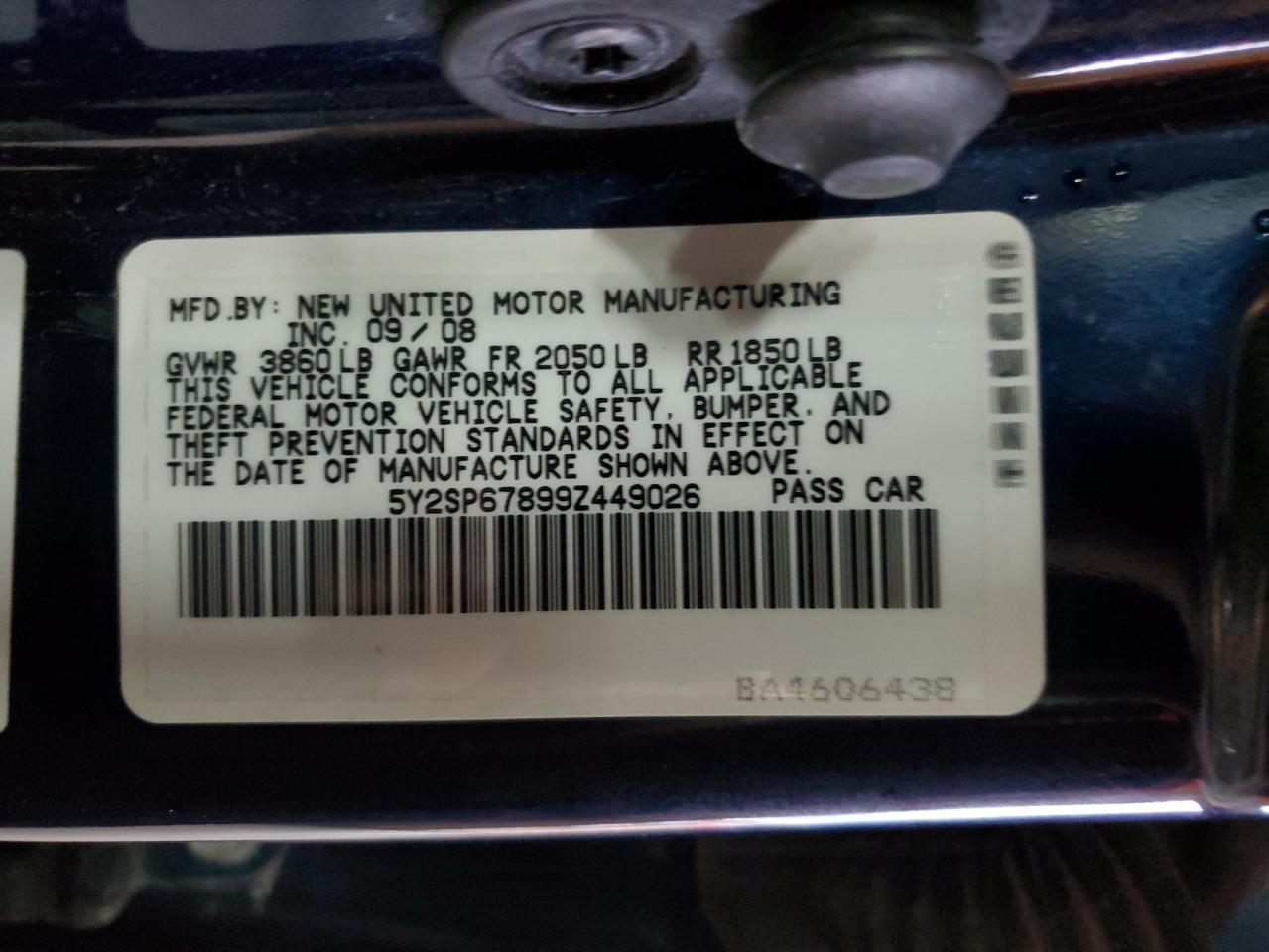 2009 Pontiac Vibe VIN: 5Y2SP67899Z449026 Lot: 86219425