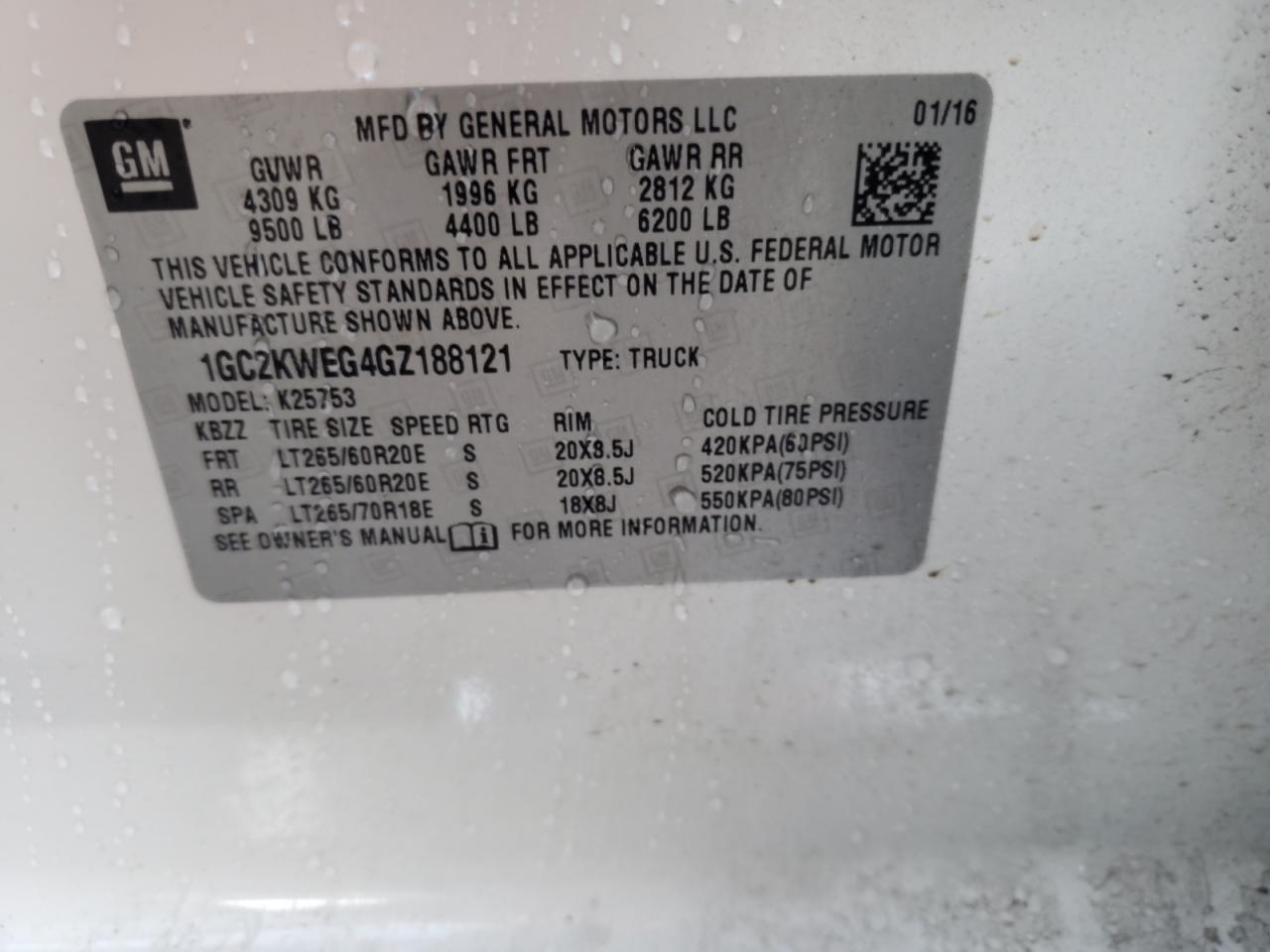 2016 Chevrolet Silverado K2500 Heavy Duty Ltz VIN: 1GC2KWEG4GZ188121 Lot: 84548885