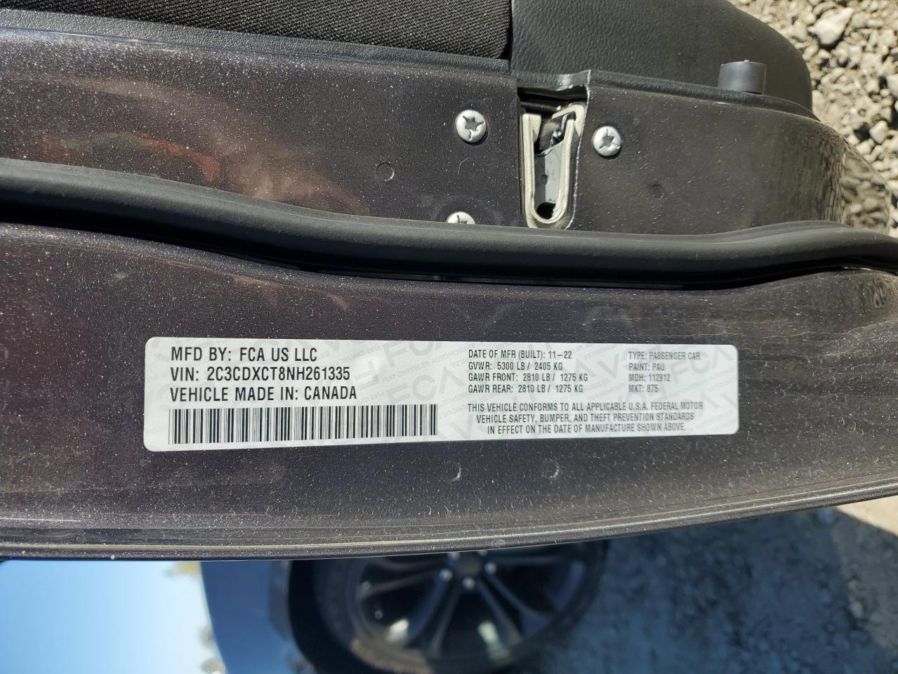 2022 Dodge Charger R/T VIN: 2C3CDXCT8NH261335 Lot: 86261935