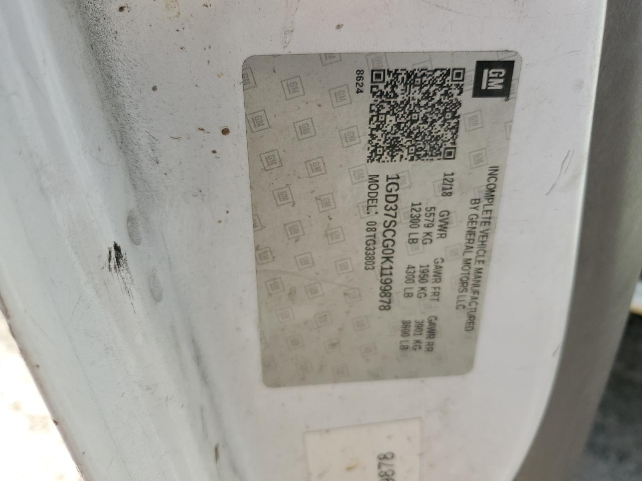 2019 GMC Savana Cutaway G3500 VIN: 1GD37SCG0K1199878 Lot: 81731945