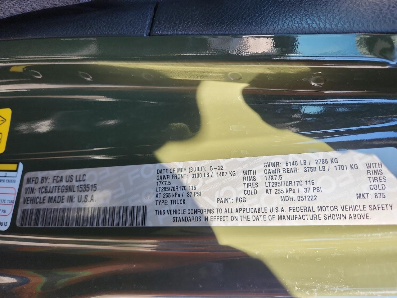 2022 Jeep Gladiator Mojave VIN: 1C6JJTEG9NL153515 Lot: 90012635