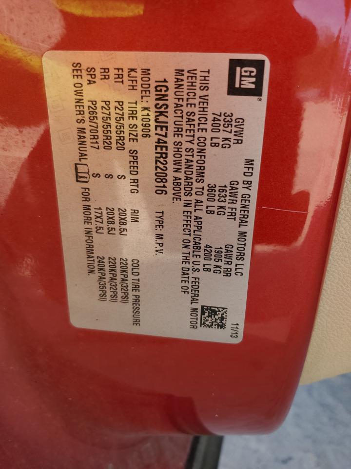 2014 Chevrolet Suburban K1500 Lt VIN: 1GNSKJE74ER220816 Lot: 85161845