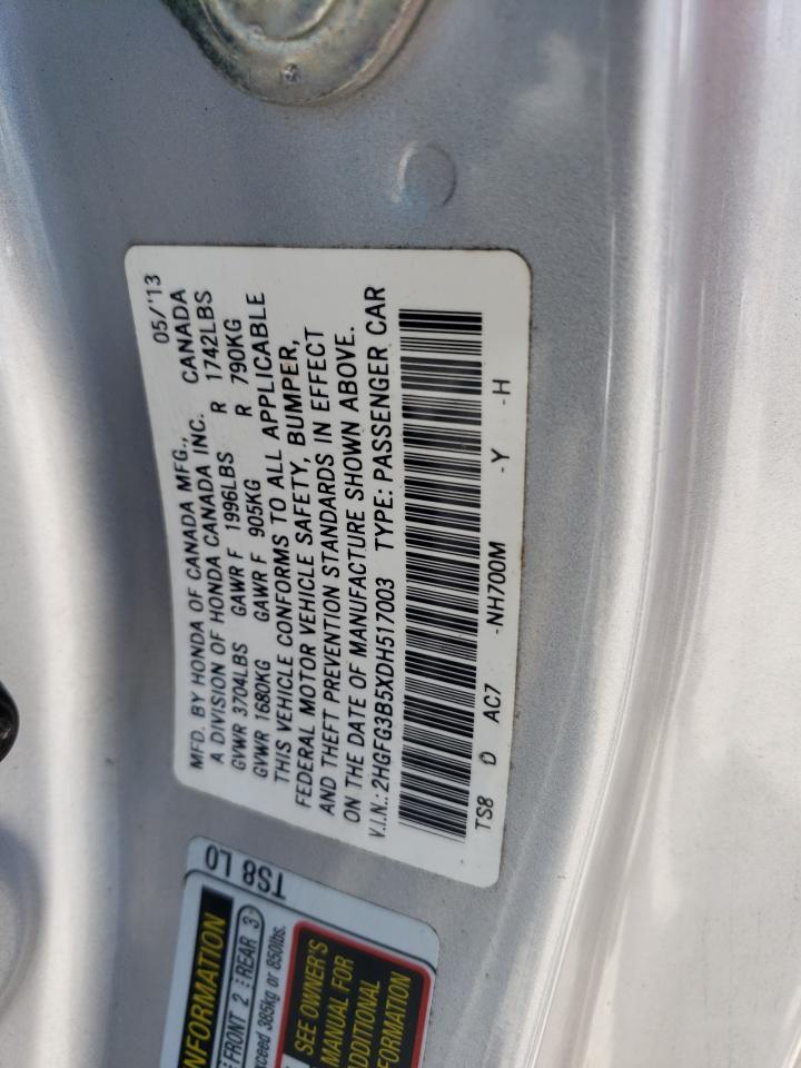 2013 Honda Civic Lx VIN: 2HGFG3B5XDH517003 Lot: 81994565