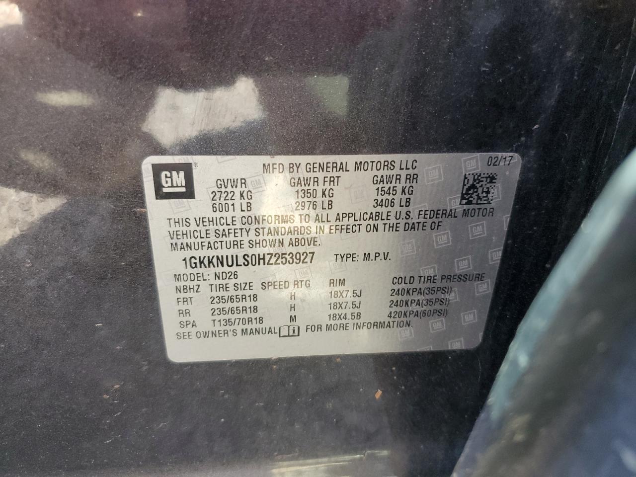 2017 GMC Acadia Slt-1 VIN: 1GKKNULS0HZ253927 Lot: 82180885