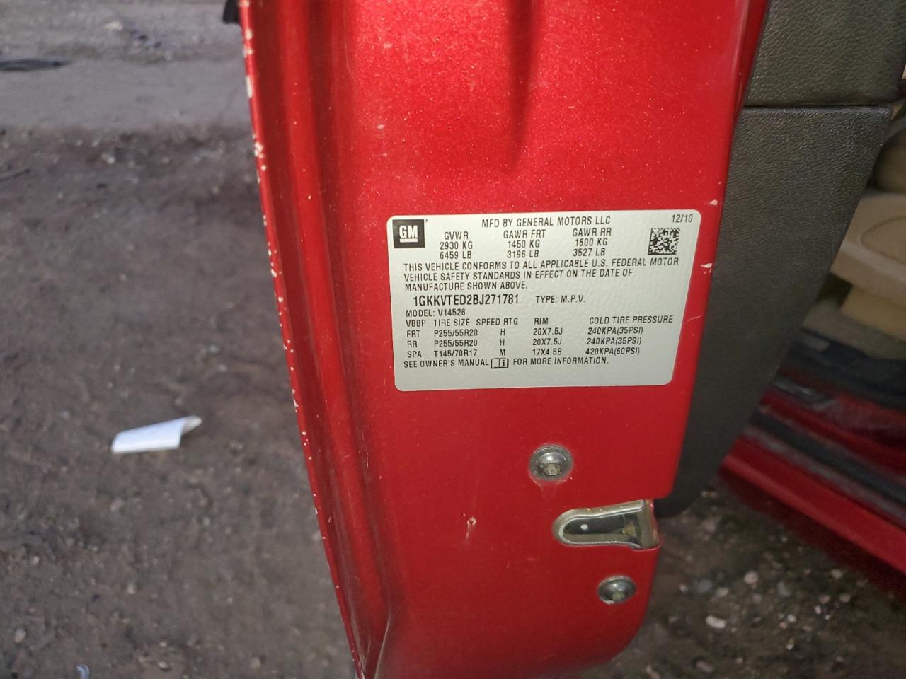 2011 GMC Acadia Denali VIN: 1GKKVTED2BJ271781 Lot: 84279935