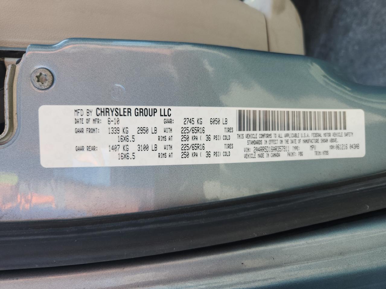 2010 Chrysler Town & Country Touring VIN: 2A4RR5D16AR357911 Lot: 83837425