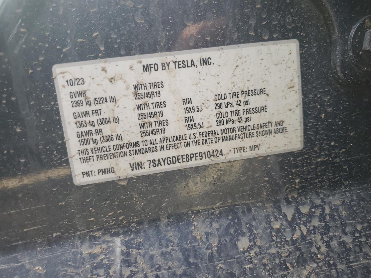 2023 Tesla Model Y VIN: 7SAYGDEE8PF910424 Lot: 82636635