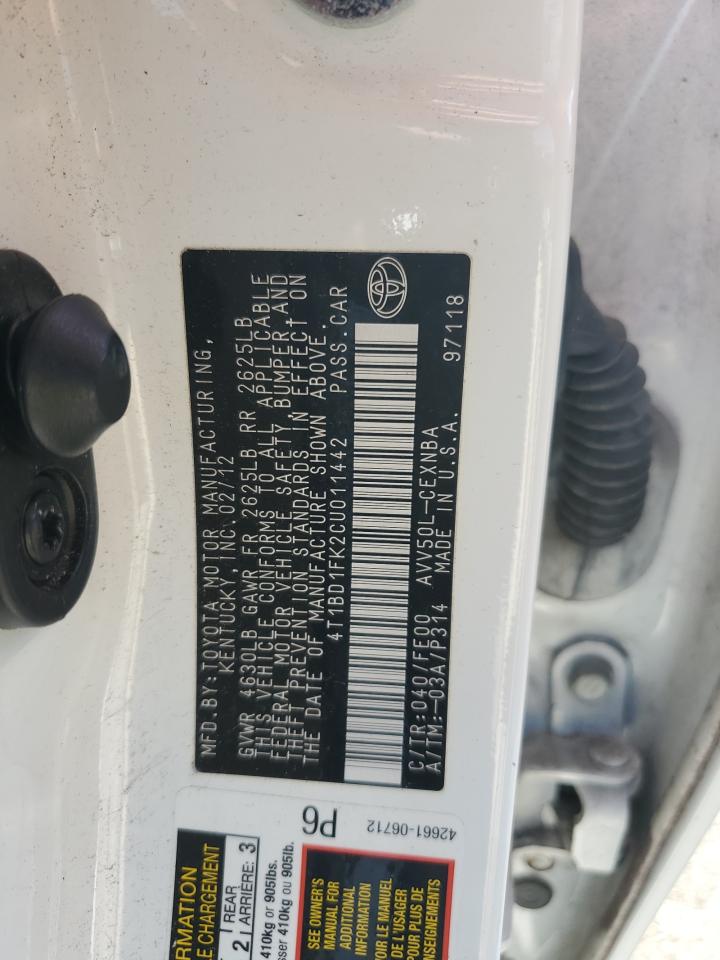 2012 Toyota Camry Hybrid VIN: 4T1BD1FK2CU011442 Lot: 85940545