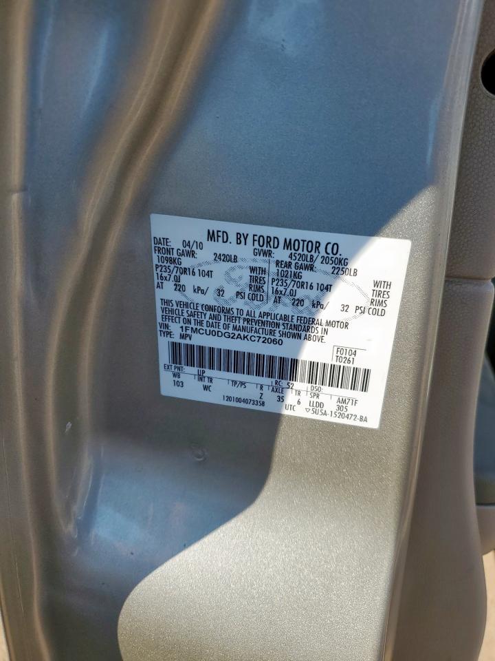 2010 Ford Escape Xlt VIN: 1FMCU0DG2AKC72060 Lot: 86090615