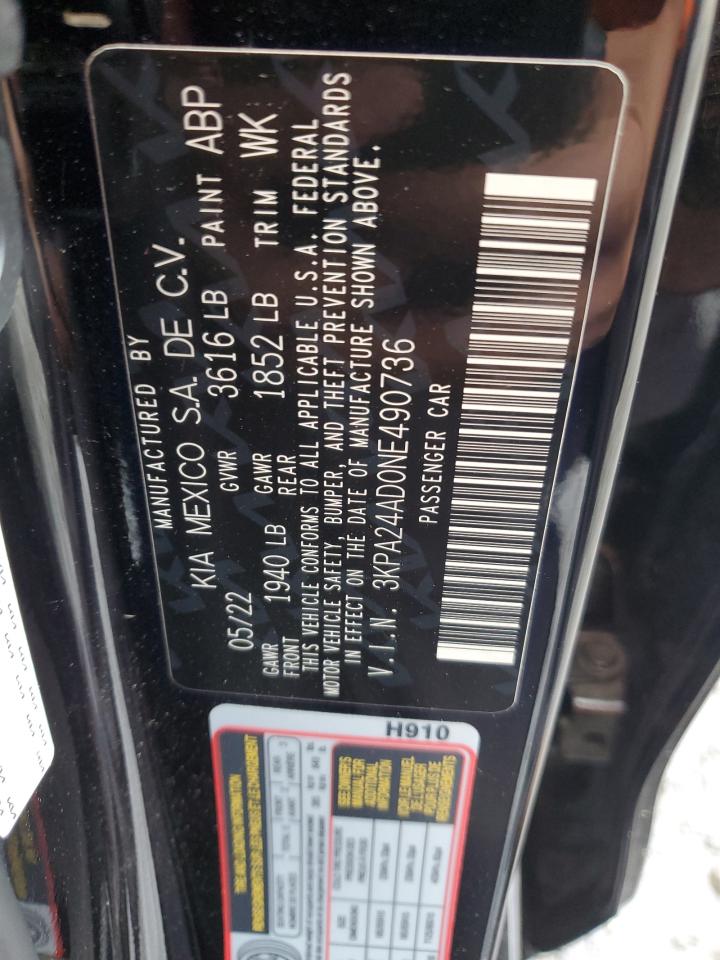 2022 Kia Rio Lx VIN: 3KPA24AD0NE490736 Lot: 90437195