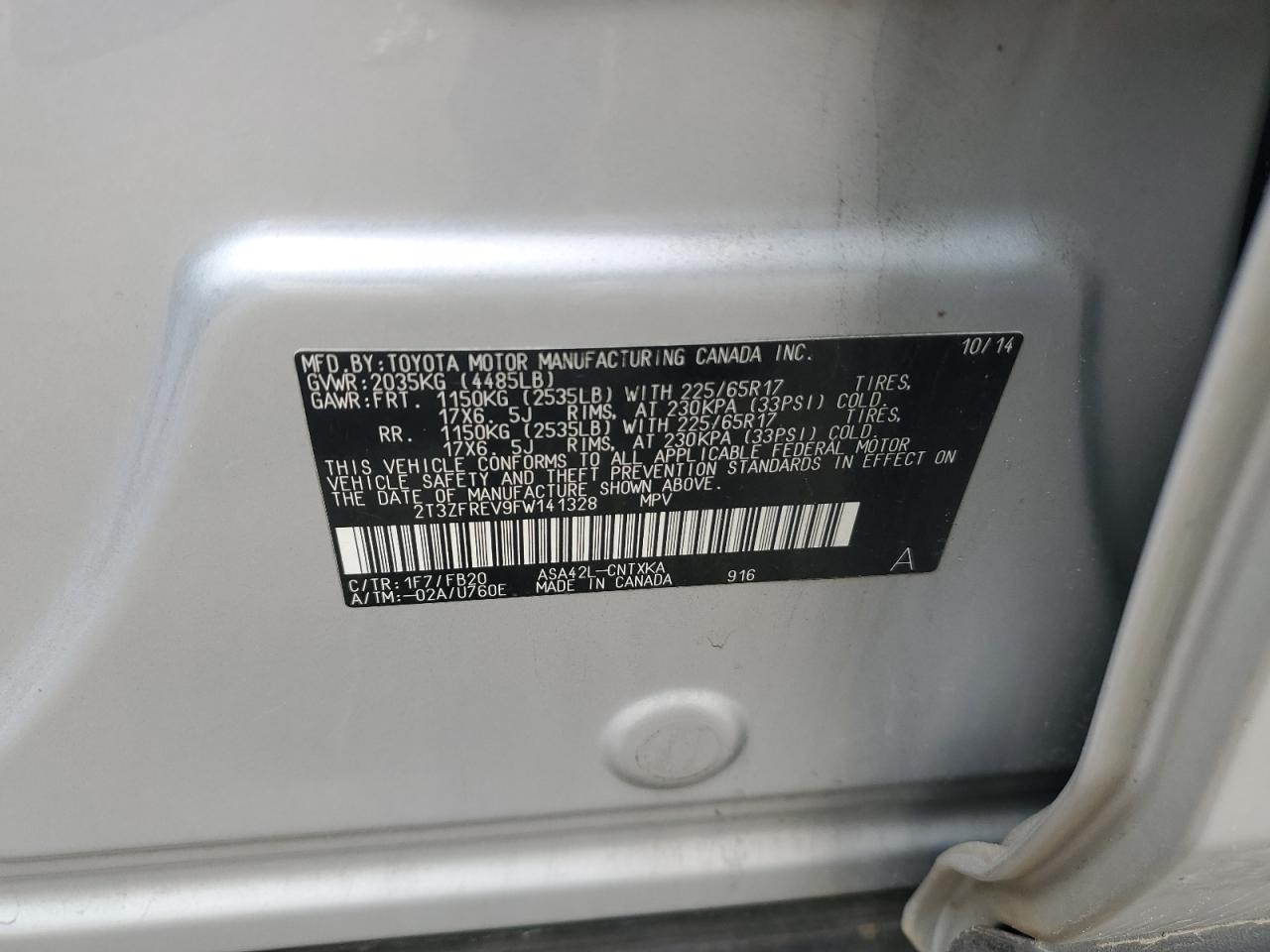 2015 Toyota Rav4 Le VIN: 2T3ZFREV9FW141328 Lot: 86448405