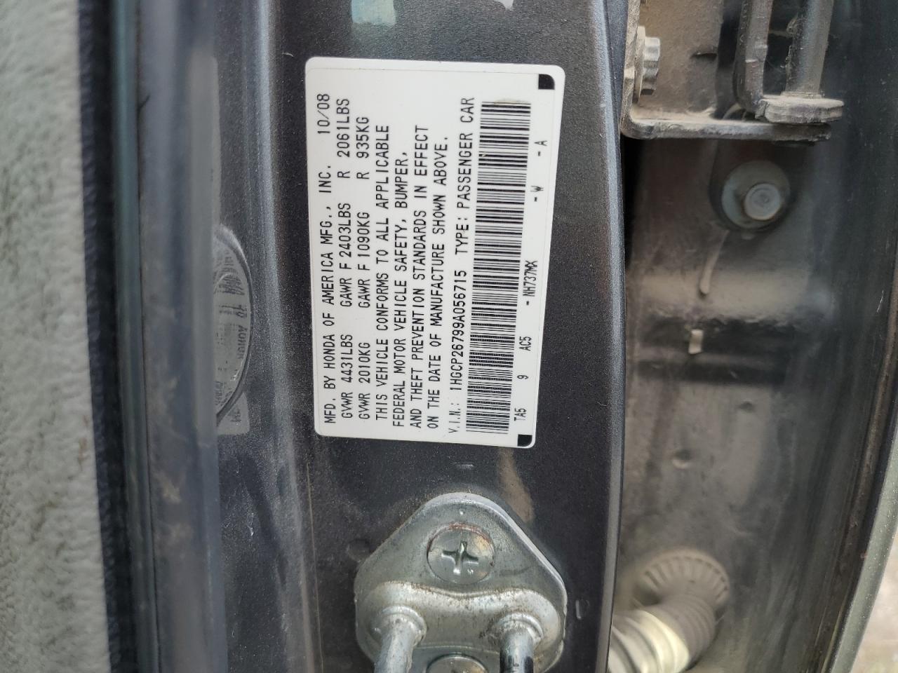 2009 Honda Accord VIN: 1HGCP26799A056715 Lot: 85155005