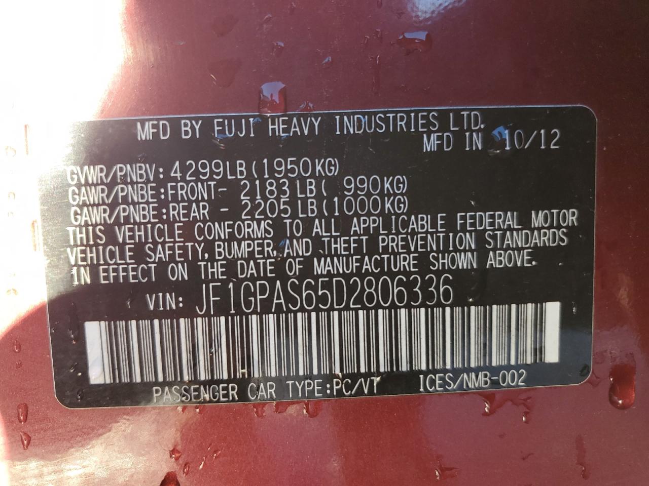 2013 Subaru Impreza Sport Limited VIN: JF1GPAS65D2806336 Lot: 85911535