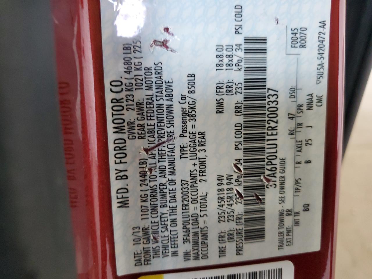 2014 Ford Fusion Se Hybrid VIN: 3FA6P0LU1ER200337 Lot: 89817205