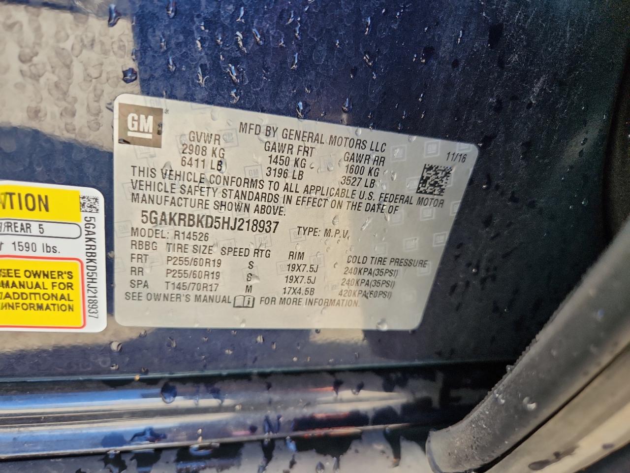 2017 Buick Enclave VIN: 5GAKRBKD5HJ218937 Lot: 84389735