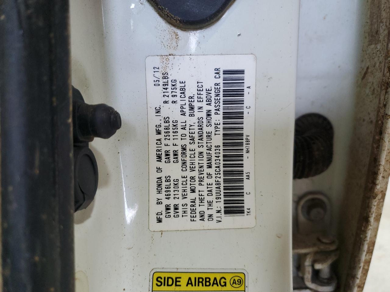 2012 Acura Tl VIN: 19UUA8F25CA034036 Lot: 82748825